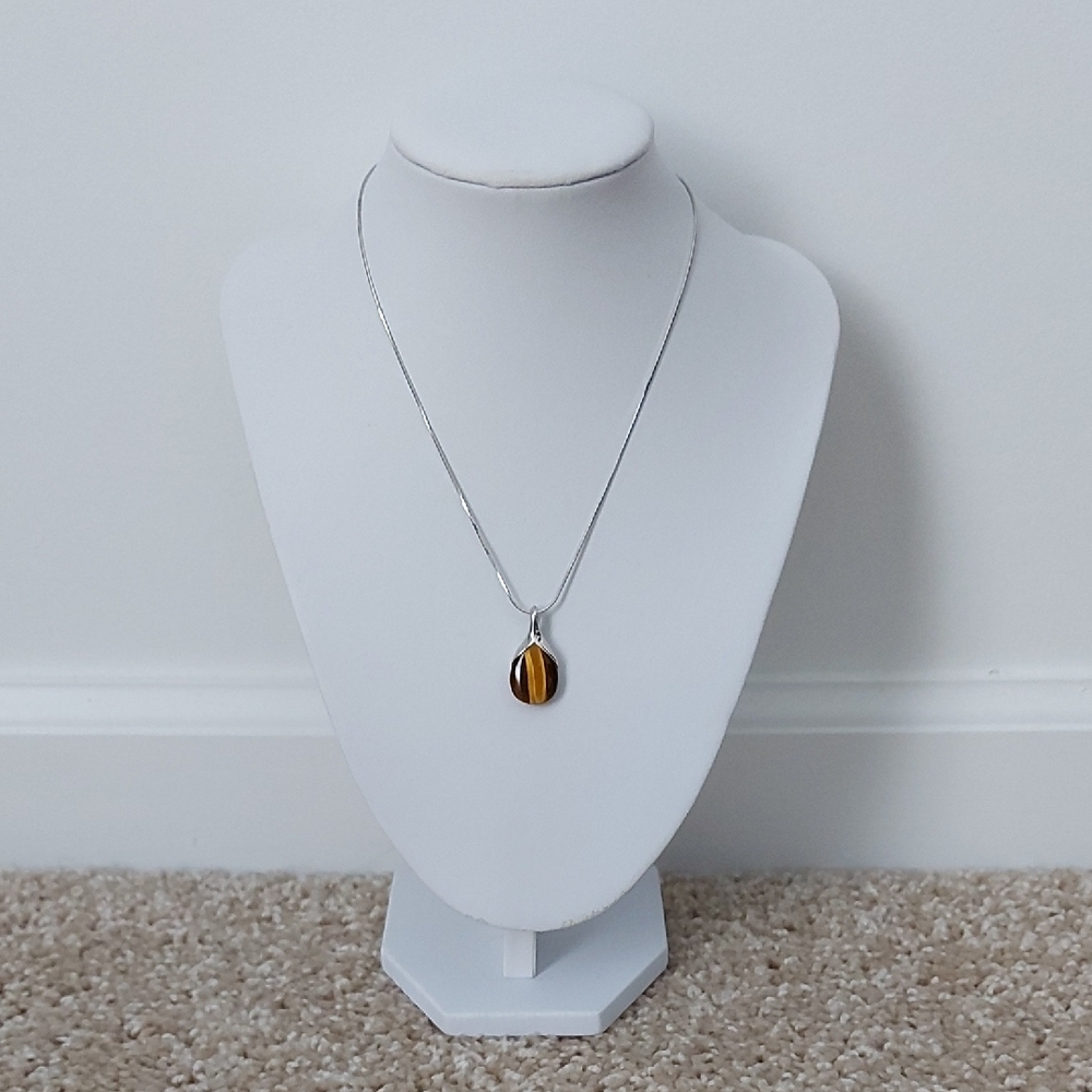 Tiger Eye Pendant Gemstone Crystal Jewelry Sterling Silver Necklace Chain - Picture 2 of 12